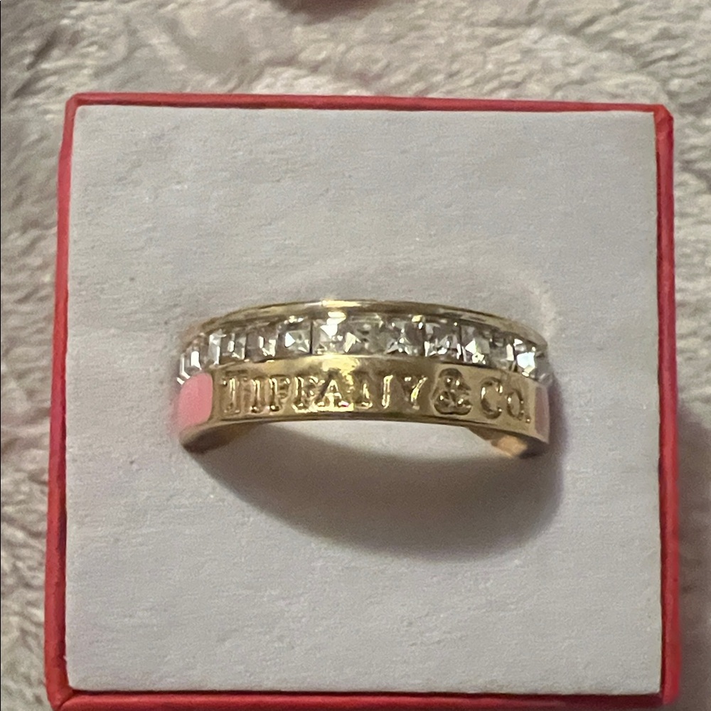 Fashion Jewelry Gold Tone Ring with Clear Stones and Pink Accent